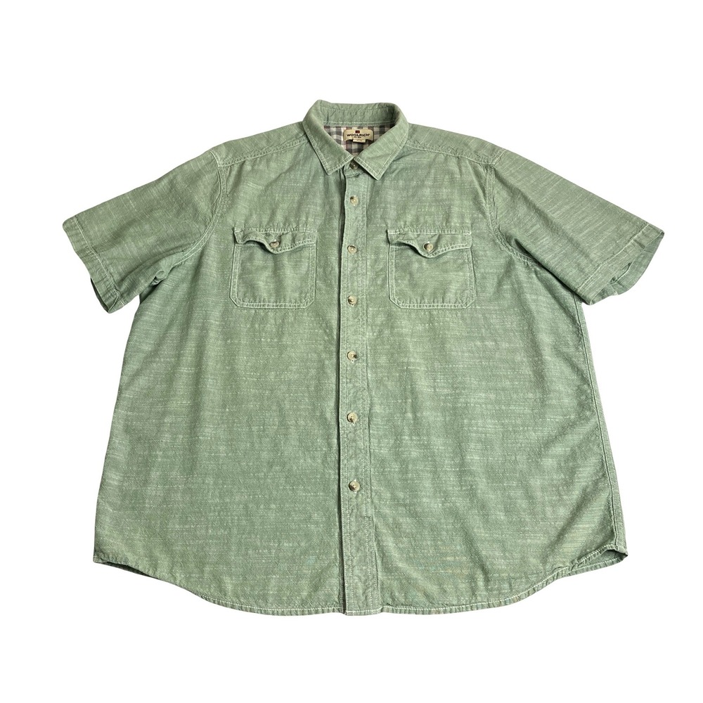 Woolrich Shirt Mens XL Green Flap Pocket Short Sleeve Cotton Utility Gorpcore